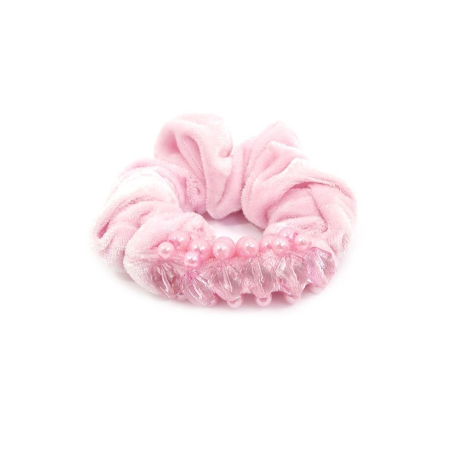 Acessorio Para Cabelo Bijoulux | Scrunchie Rosa Com Perolas E Pedras