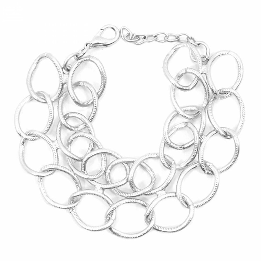 Pulseira Bijoulux | Pulseira Prateada De Argolas Duplas