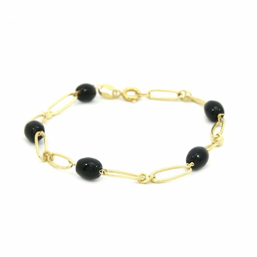 Pulseira Bijoulux | Pulseira Dourada Folheado Com Pedra Preta