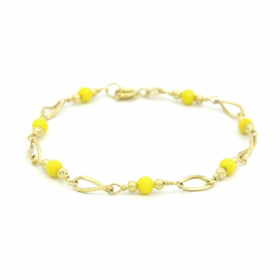 Pulseira Bijoulux | Pulseira Dourada Folheado Com Bolinhas Amarelas