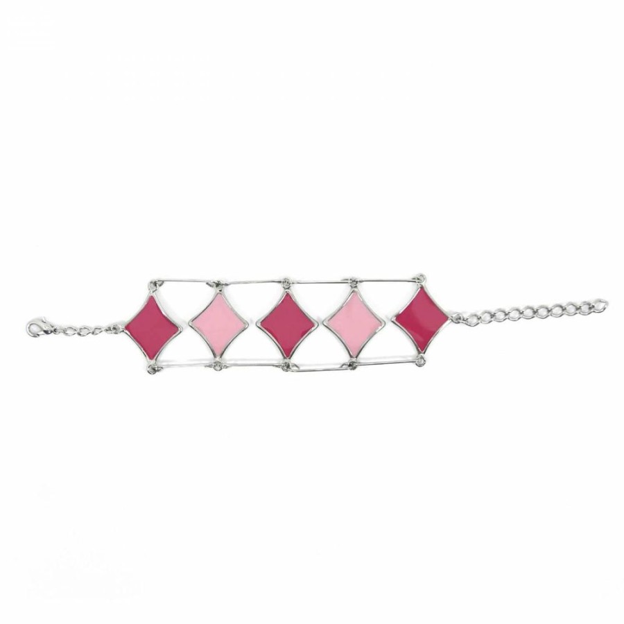 Pulseira Bijoulux | Pulseira Prateada Losangos Rosa