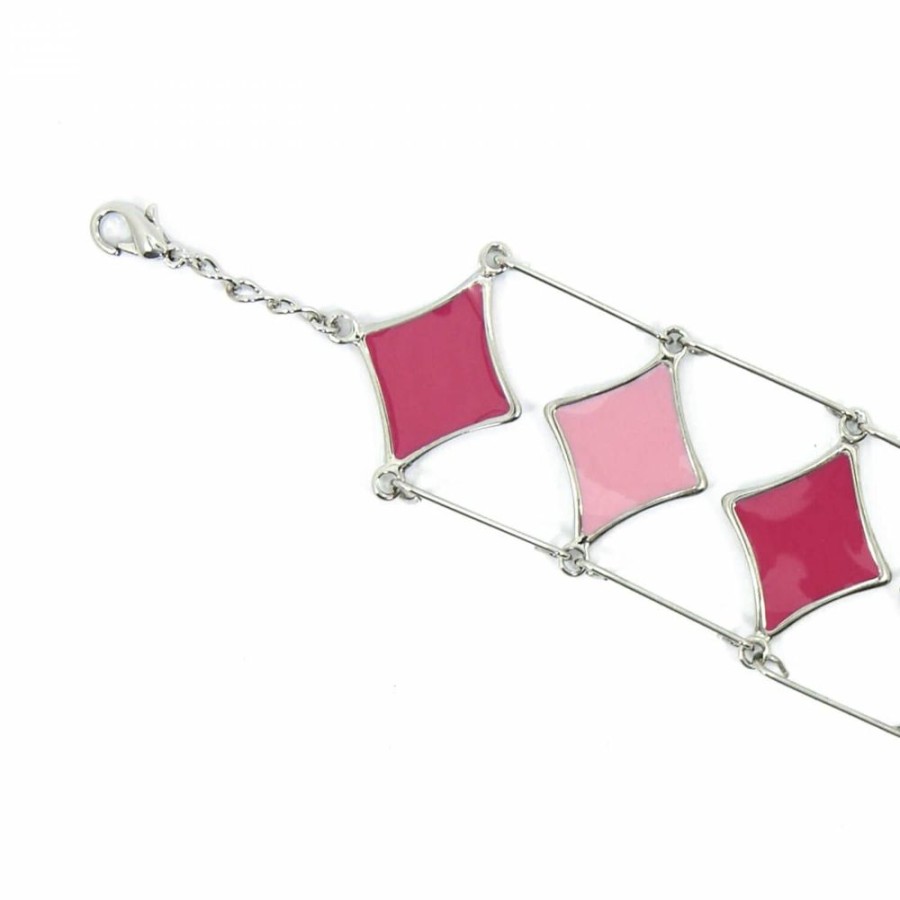 Pulseira Bijoulux | Pulseira Prateada Losangos Rosa