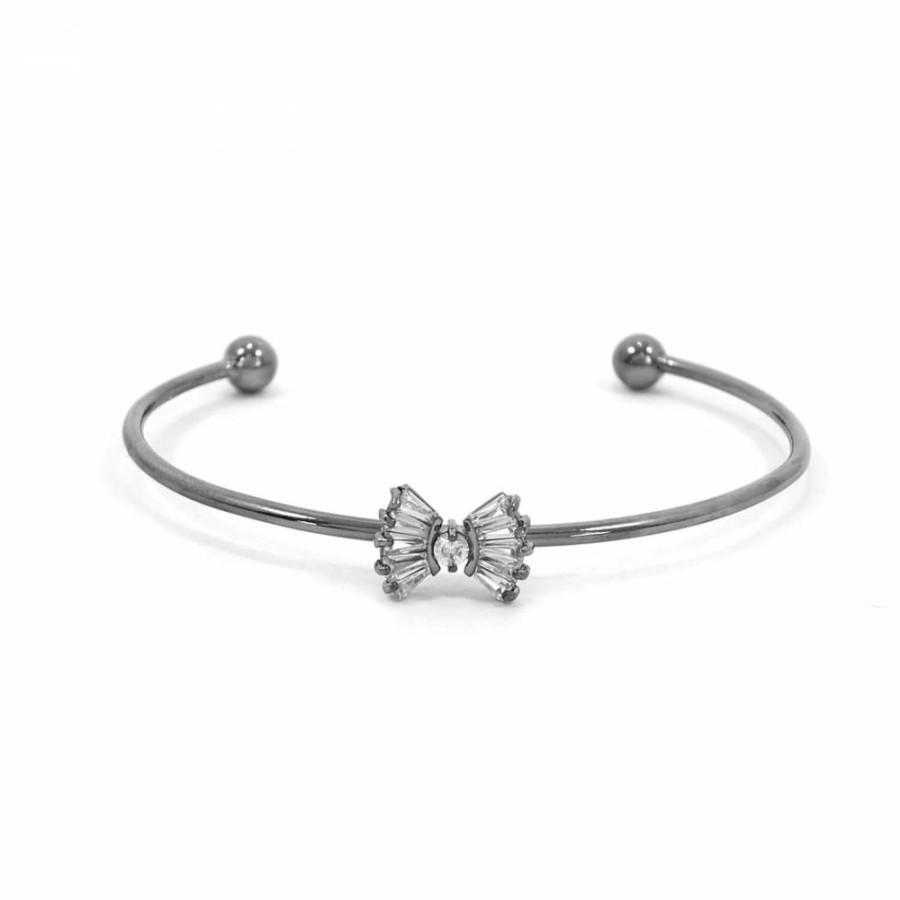 Pulseira Bijoulux | Pulseira Bracelete Grafite Com Laco De Zirconia