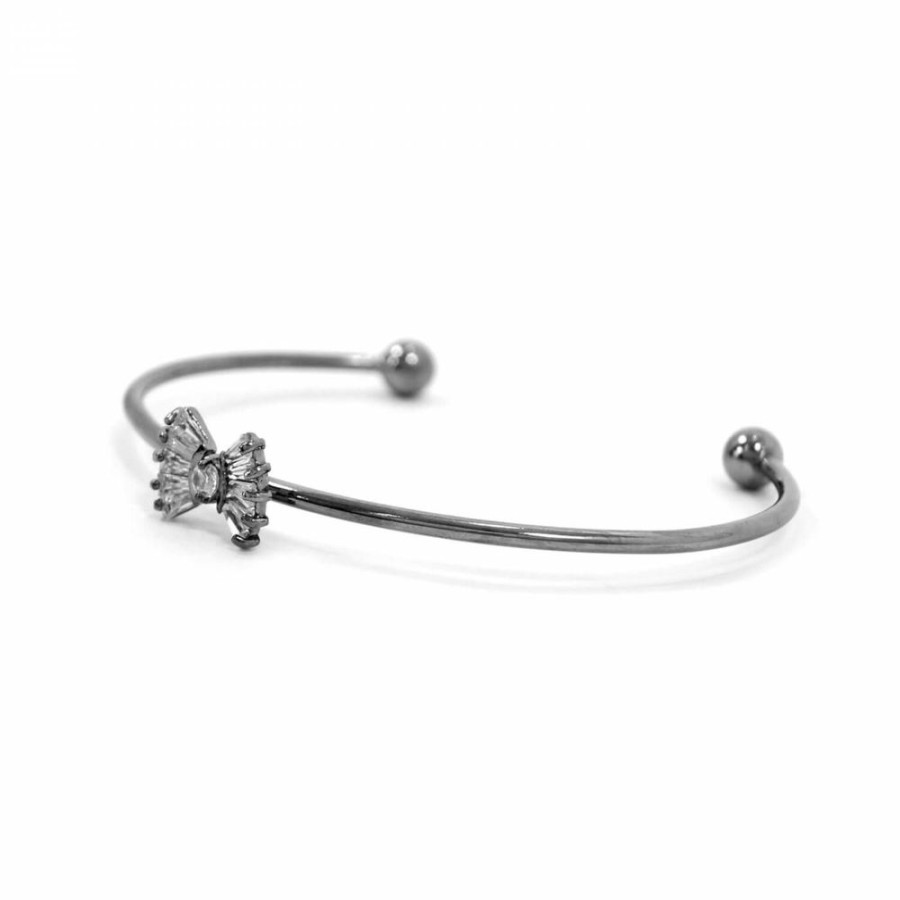 Pulseira Bijoulux | Pulseira Bracelete Grafite Com Laco De Zirconia