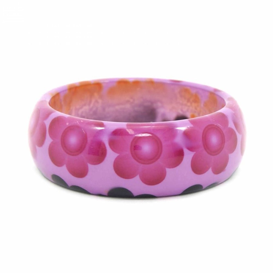 Pulseira Bijoulux | Pulseira Acrilica Roxa Com Flores