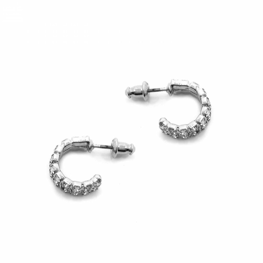 Brinco Bijoulux | Brinco De Argola Em Rhodium De Strass Duplo Pequena