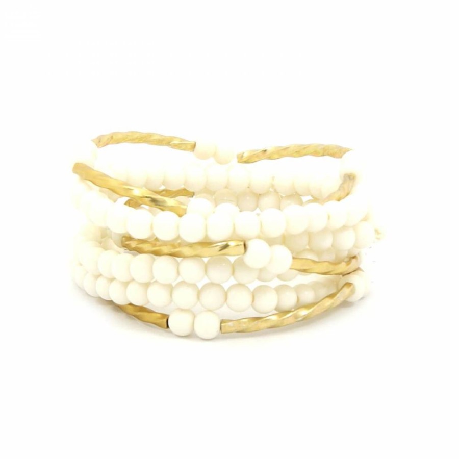 Pulseira Bijoulux | Kit De Pulseiras Off White Com Pecas Douradas