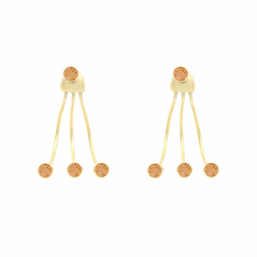 Brinco Bijoulux | Brinco Ear Jacket Dourado Com Strass Ambar