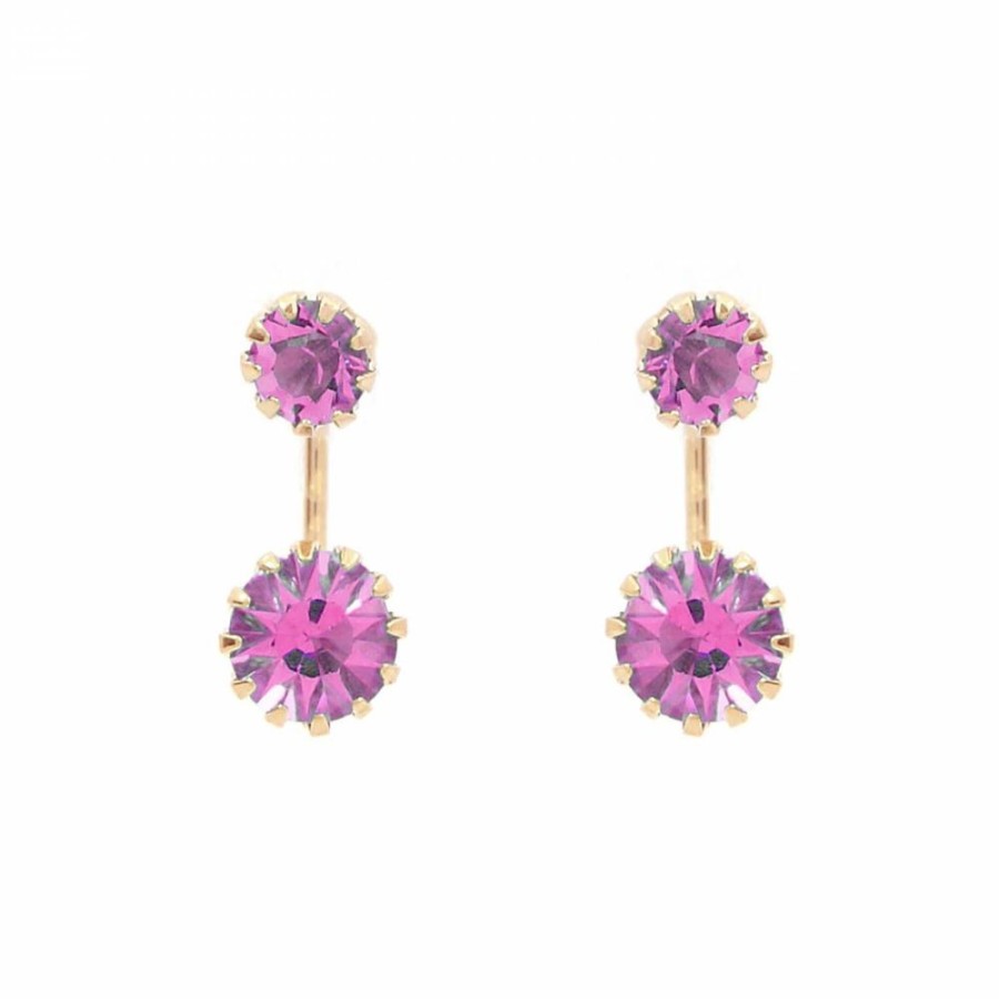 Brinco Bijoulux | Brinco Ear Jacket Folheado A Ouro 18K Com Cristal Rosa