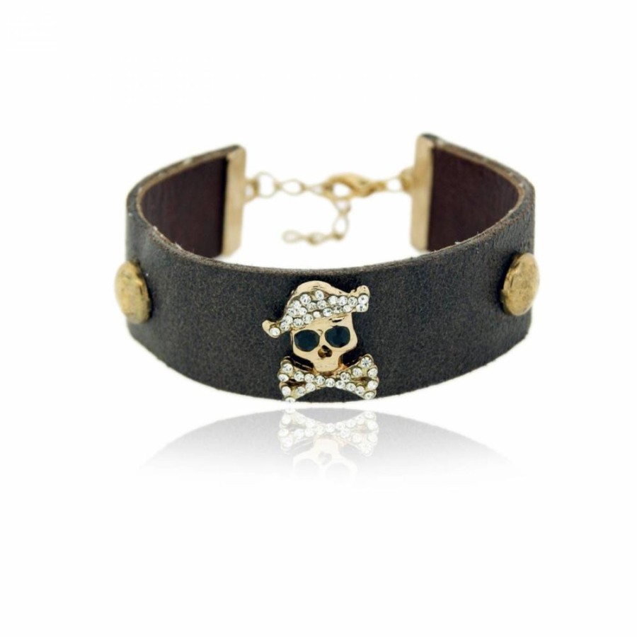 Pulseira Bijoulux | Pulseira Couro Sintetico Com Caveira