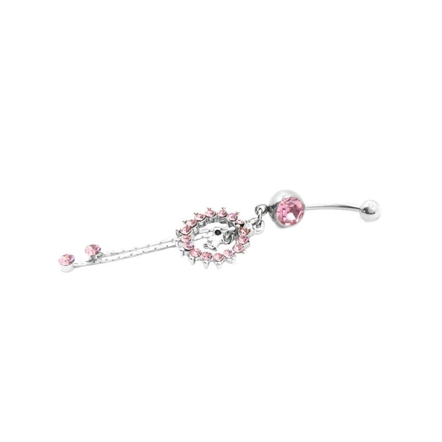 Piercing Bijoulux | Piercing De Umbigo Prateado Com Strass Rosa