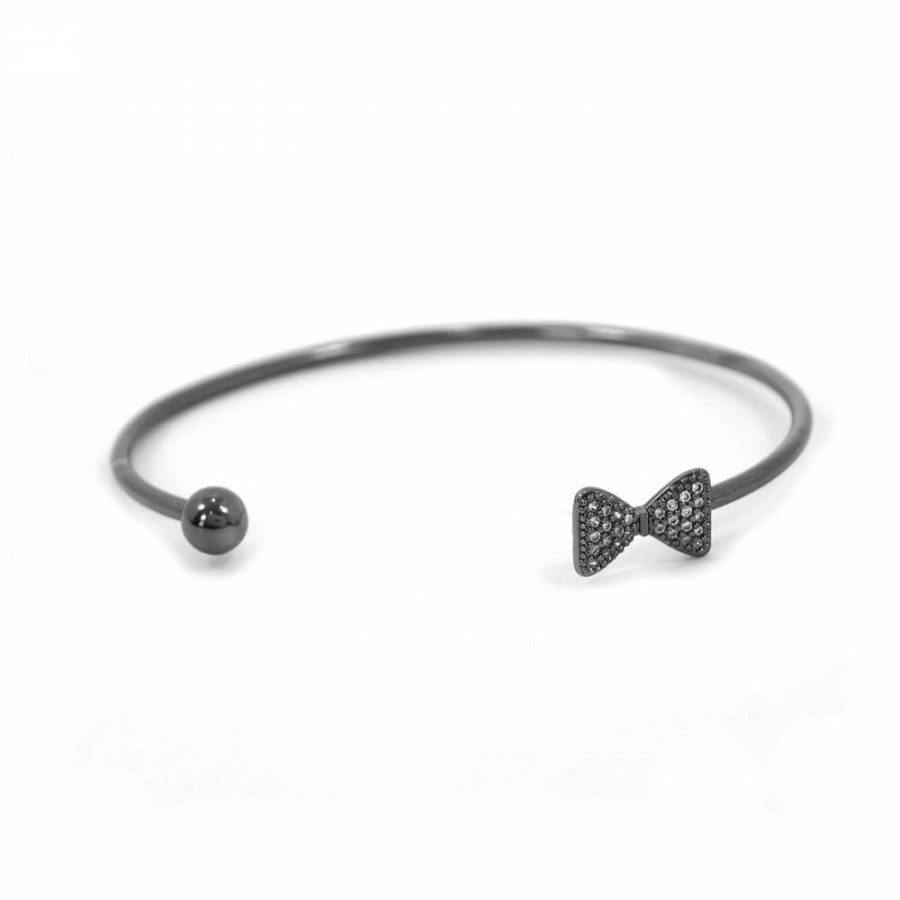 Pulseira Bijoulux | Pulseira Bracelete Grafite Com Laco E Zirconias