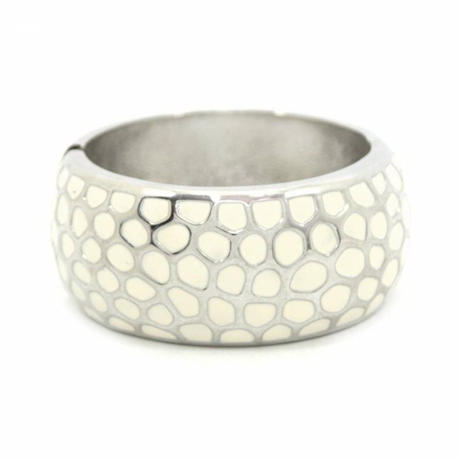 Pulseira Bijoulux | Pulseira Bracelete Larga Com Detalhe Off White