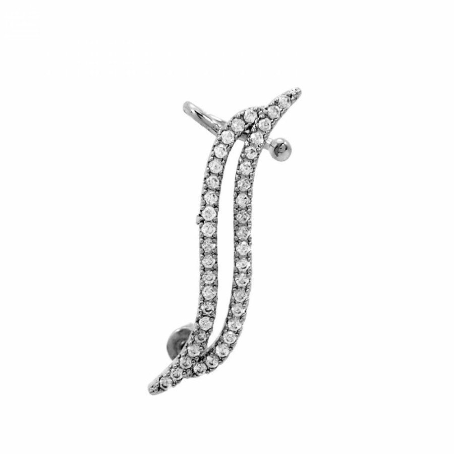 Brinco Bijoulux | Brinco Ear Cuff Grafite Com Zirconias