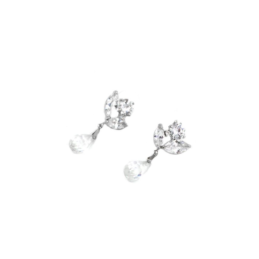 Brinco Bijoulux | Brinco Prateado Com Strass Zirconia E Gota Cristal