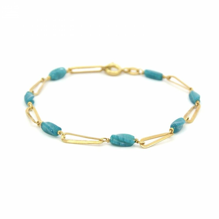 Pulseira Bijoulux | Pulseira Dourada Folheado Com Pedra Azul