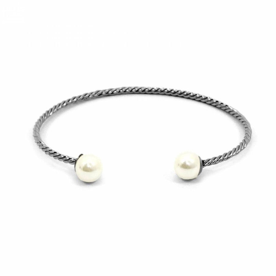 Pulseira Bijoulux | Pulseira Bracelete Grafite Com Perola