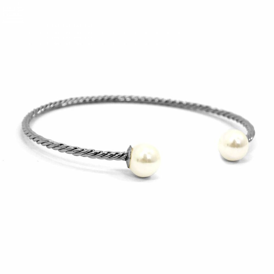 Pulseira Bijoulux | Pulseira Bracelete Grafite Com Perola