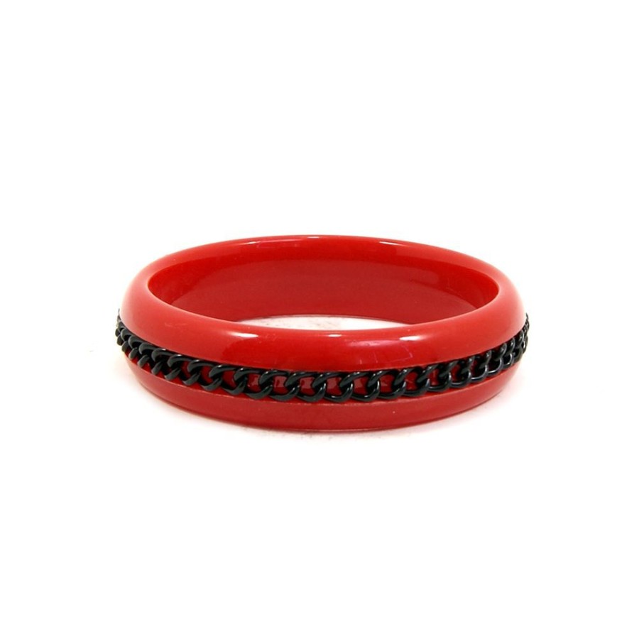 Pulseira Bijoulux | Pulseira Bracelete Vermelho Com Corrente Preta