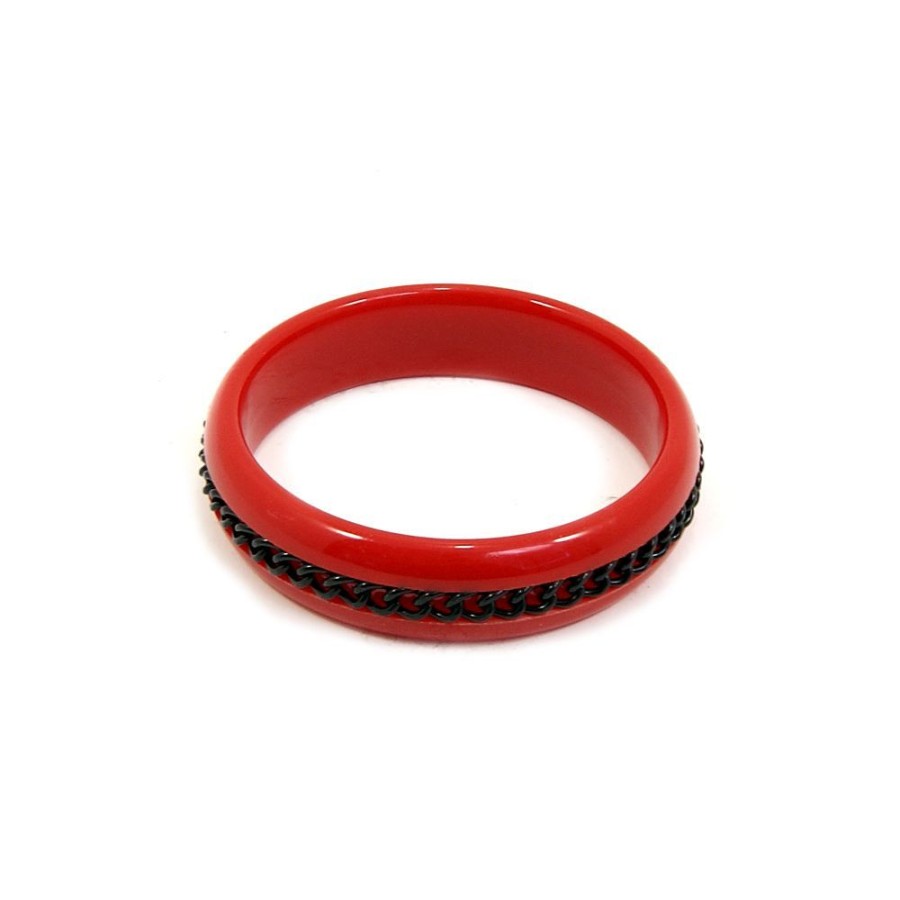 Pulseira Bijoulux | Pulseira Bracelete Vermelho Com Corrente Preta