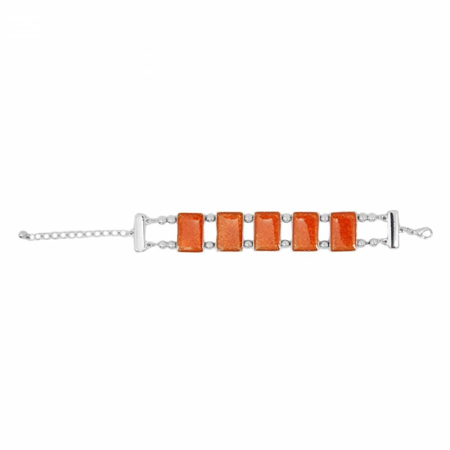 Pulseira Bijoulux | Pulseira Prateada Com Pedras Laranja Quadradas