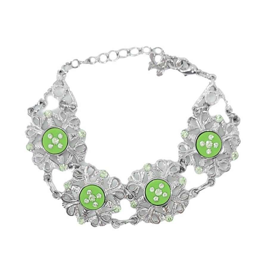 Pulseira Bijoulux | Pulseira Prateada Com Detalhes Verde