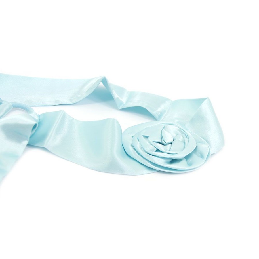 Para Cabelos Bijoulux | Headband Turbante De Cetim Azul Com Flor