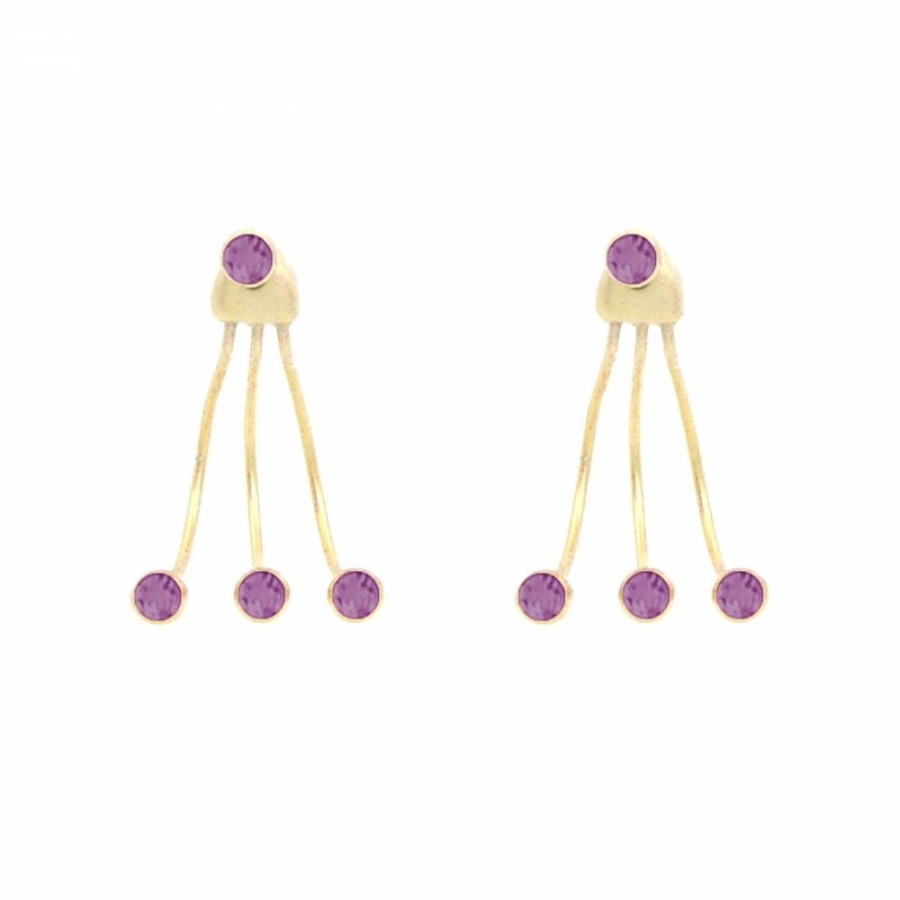 Brinco Bijoulux | Brinco Ear Jacket Dourado Com Strass Roxo