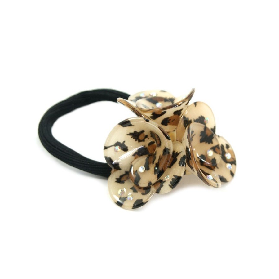 Para Cabelos Bijoulux | Rabico Acrilico De Flores Animal Print Marrom Claro