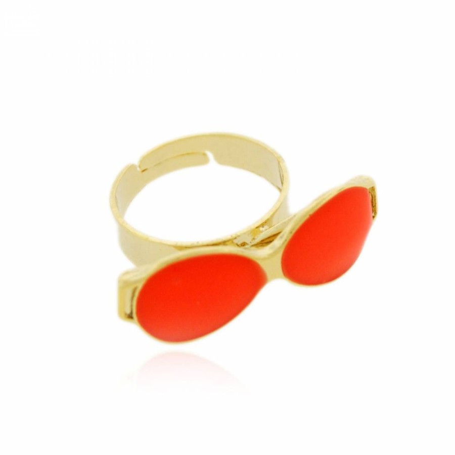 Super Promo Bijoulux | Anel Regulavel Dourado De Oculos Cor Laranja Neon