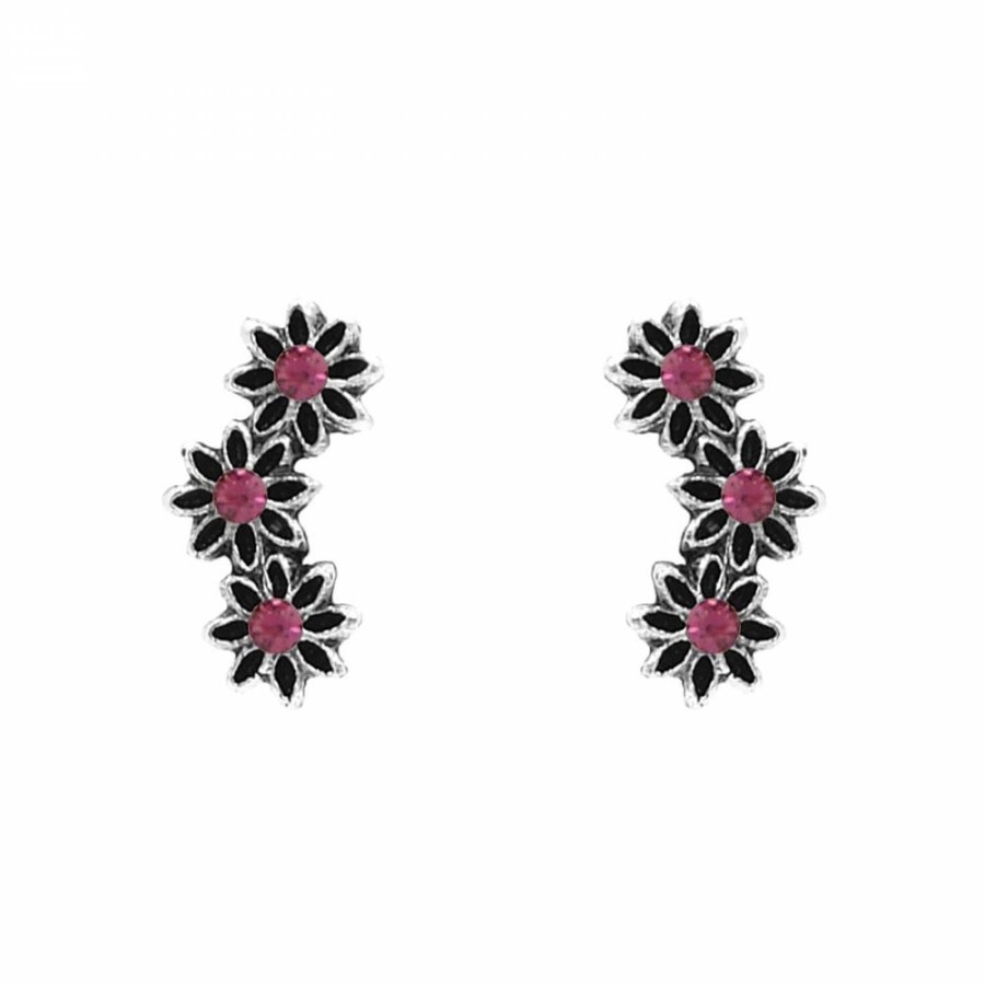 Brinco Bijoulux | Brinco Prateado Ear Cuff De Strass Pink