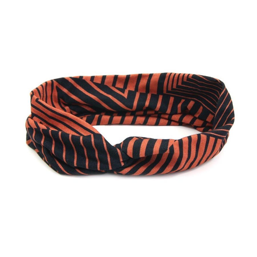 Para Cabelos Bijoulux | Headband Turbante Preto E Laranja Listrado