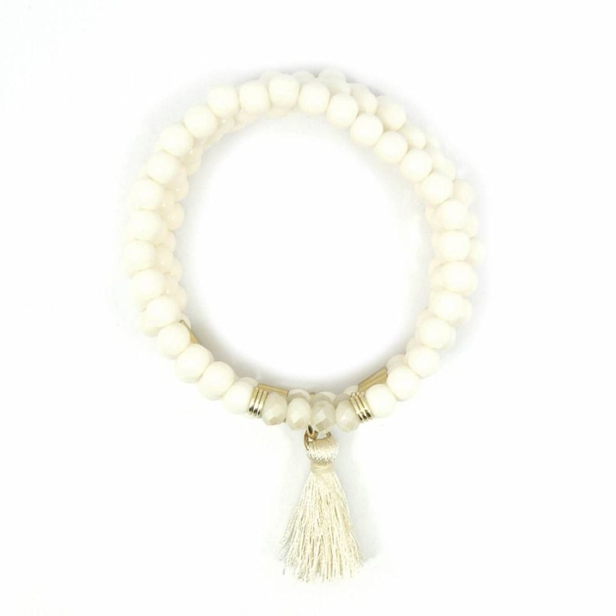 Pulseira Bijoulux | Kit Pulseiras De Bolinhas E Tassel Off White