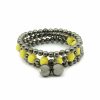 Pulseira Bijoulux | Kit Pulseiras Bolinhas Grafite E Amarelas