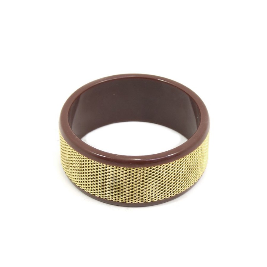 Pulseira Bijoulux | Pulseira Bracelete Marrom E Dourado