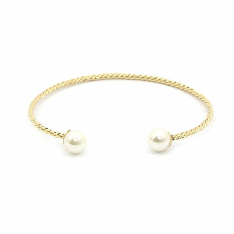 Pulseira Bijoulux | Pulseira Bracelete Dourada Com Perola