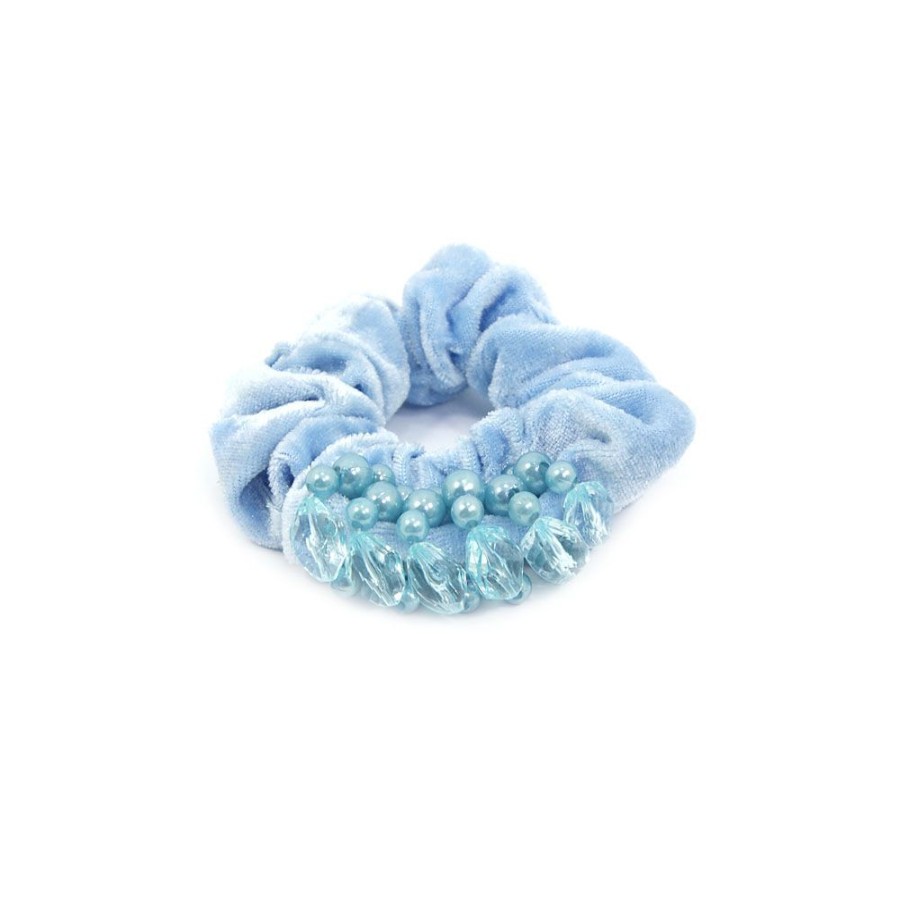 Acessorio Para Cabelo Bijoulux | Scrunchie Azul Com Perolas E Pedras