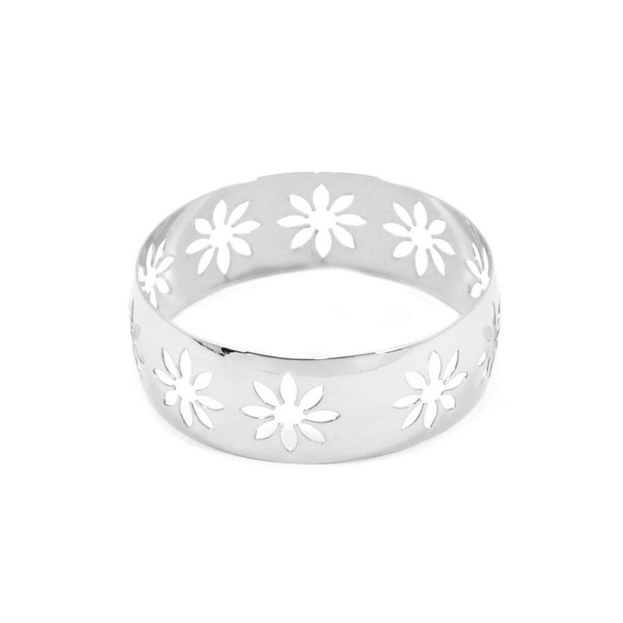 Pulseira Bijoulux | Pulseira Bracelete Prateado Com Flores