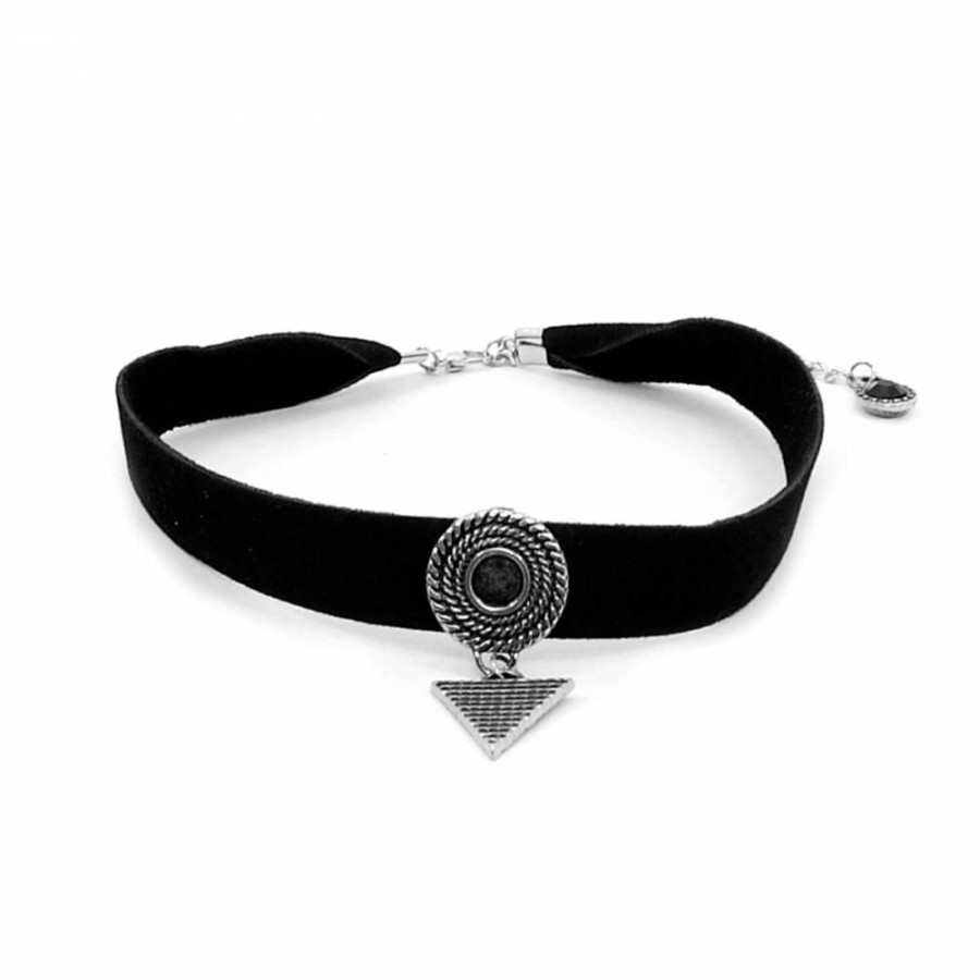 Colar Bijoulux | Choker De Veludo Com Pingente De Circulo E Triangulo