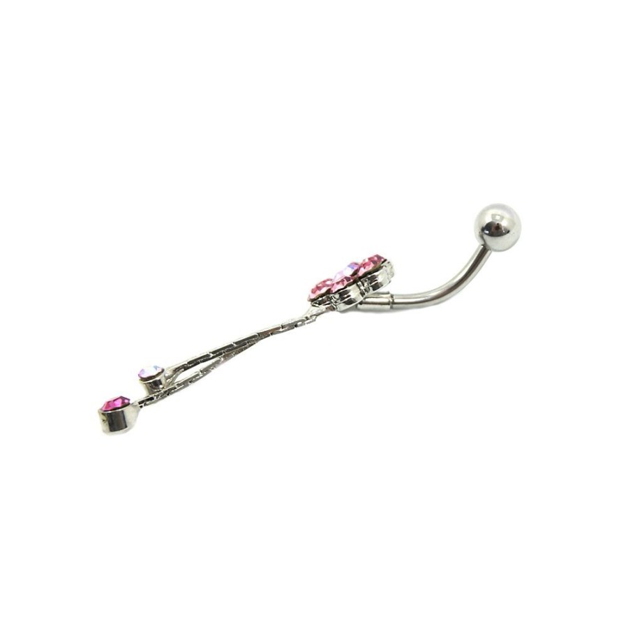 Piercing Bijoulux | Piercing De Umbigo Prateado De Flor Rosa