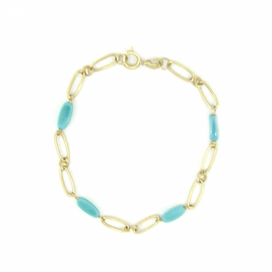 Pulseira Bijoulux | Pulseira Dourada Folheada Corrente Elos Com Pedras Azuis