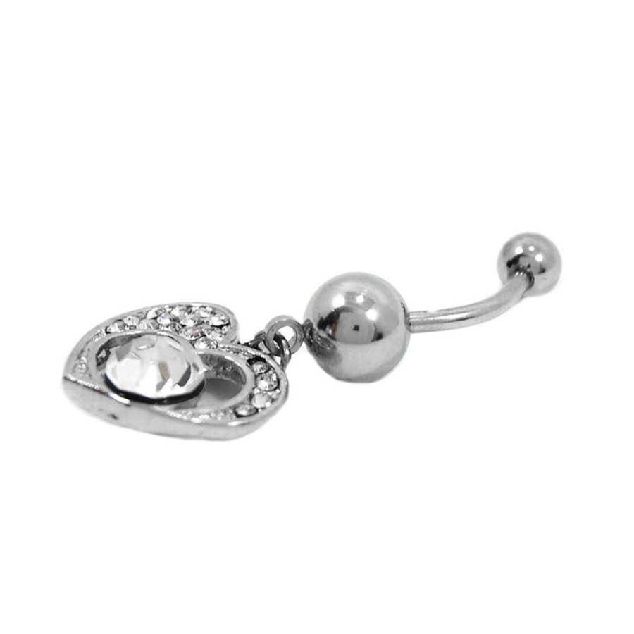 Piercing Bijoulux | Piercing De Umbigo Prateado Com Coracao De Strass