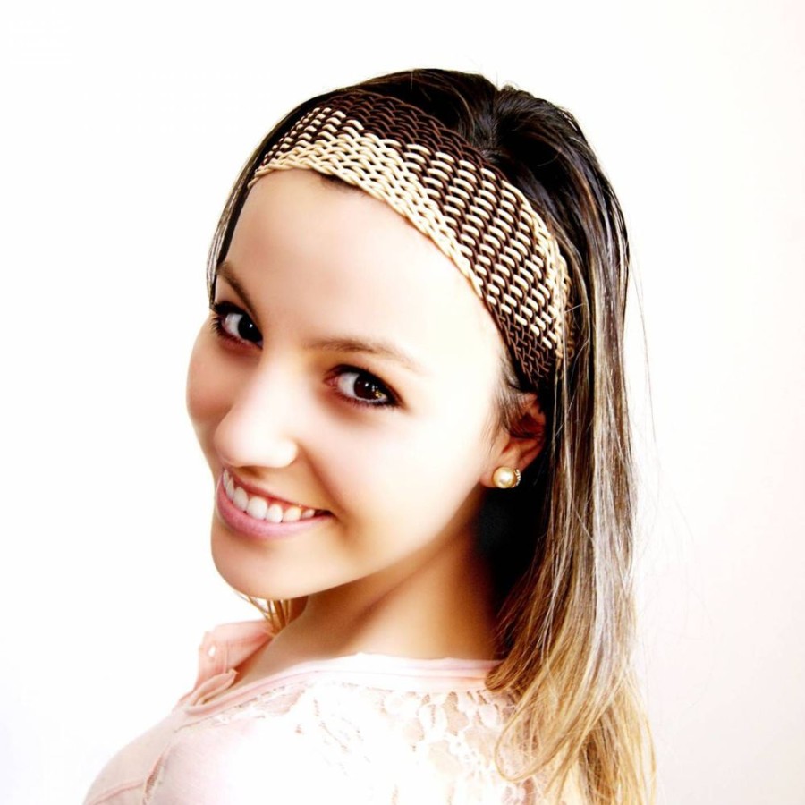 Acessorio Para Cabelo Bijoulux | Headband Largo Marrom E Bege