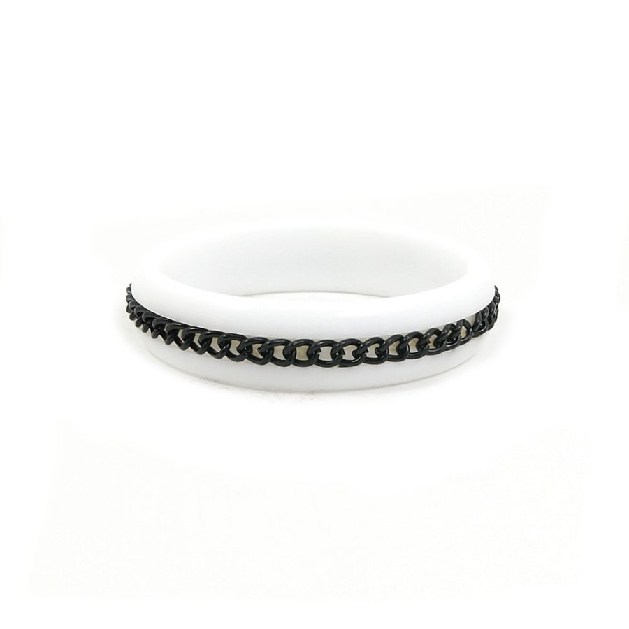 Pulseira Bijoulux | Pulseira Bracelete Branco Com Corrente