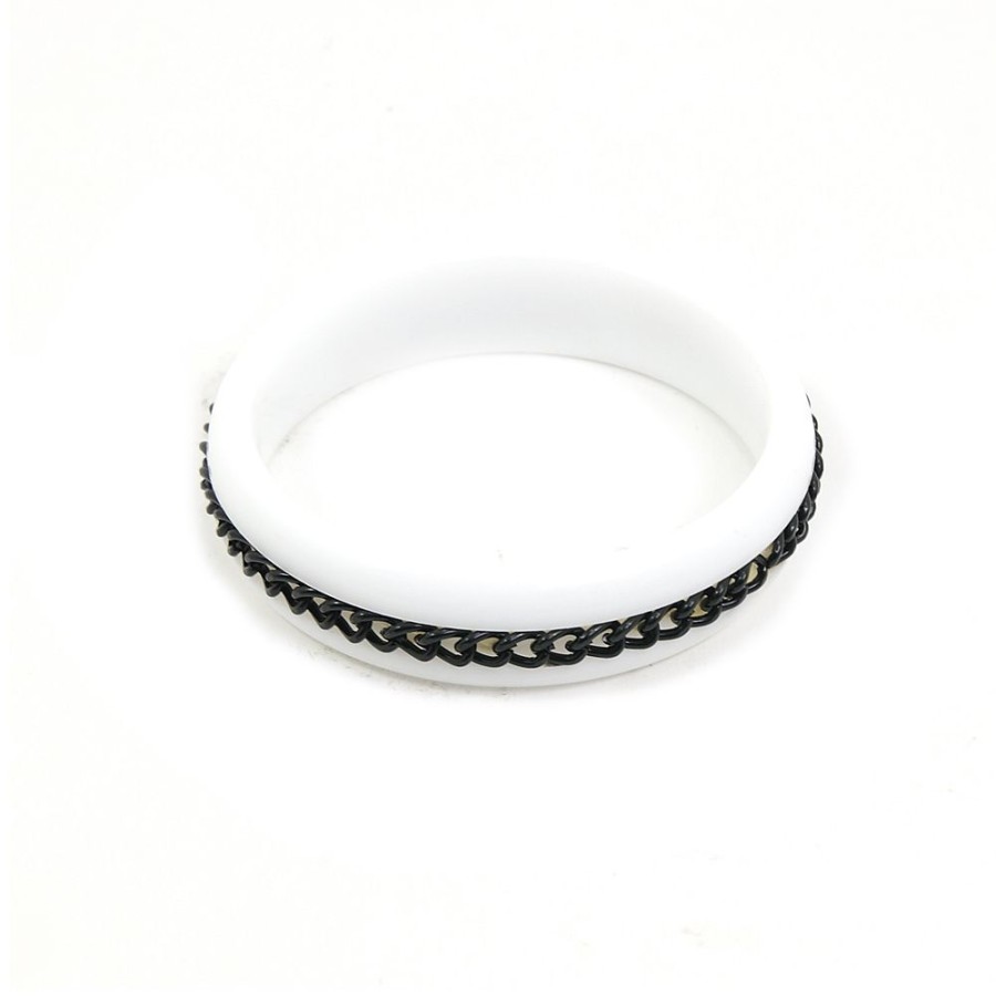 Pulseira Bijoulux | Pulseira Bracelete Branco Com Corrente