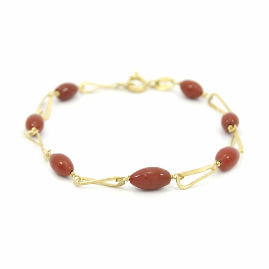 Pulseira Bijoulux | Pulseira Dourada Folheado Com Pedra Coral