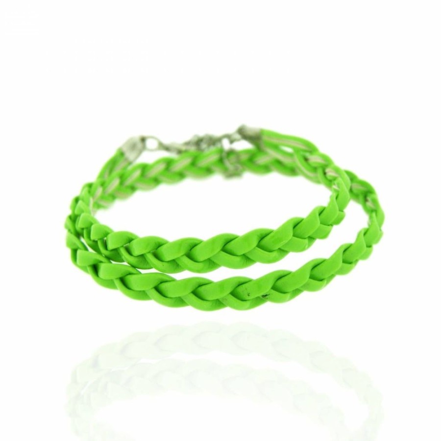 Pulseira Bijoulux | Pulseira Trancadinha Verde Neon