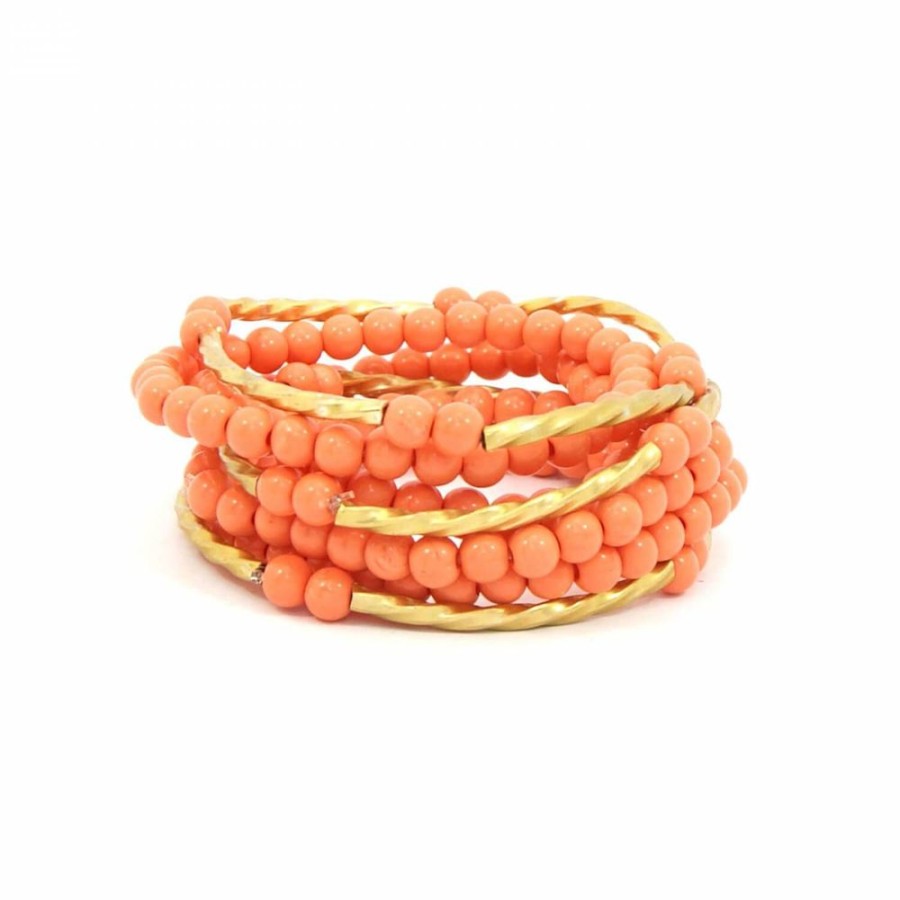 Pulseira Bijoulux | Kit De Pulseiras Laranja Com Pecas Douradas