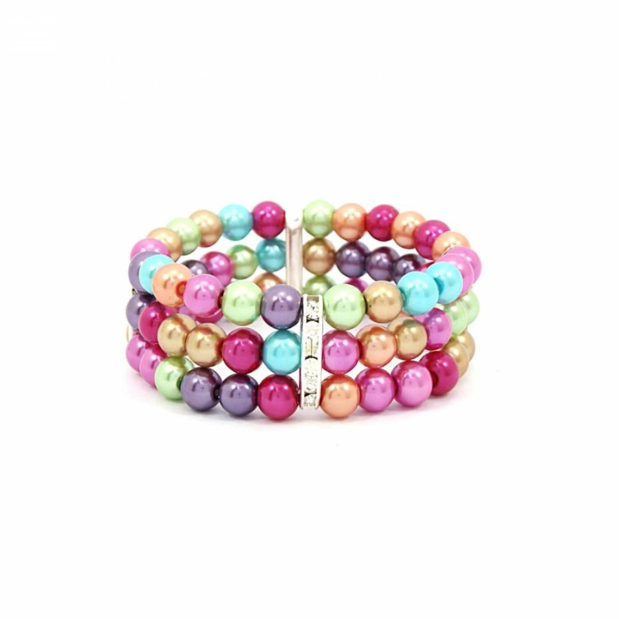 Super Promo Bijoulux | Pulseira Perolas Coloridas Tres Voltas Com Strass