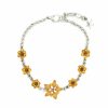 Pulseira Bijoulux | Pulseira Prateada Com Florzinha Strass Laranja